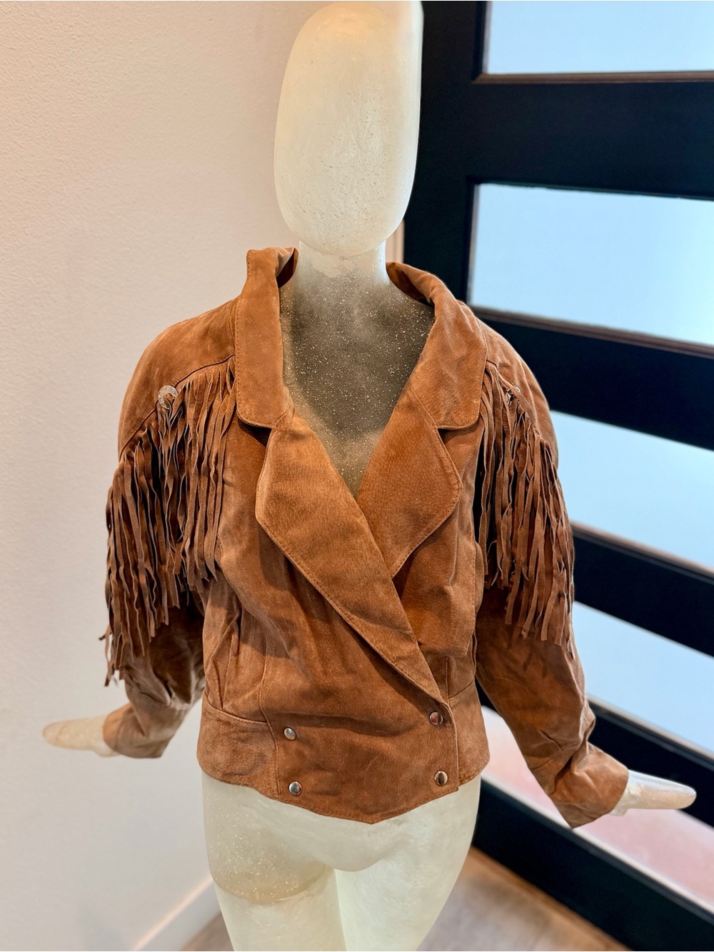 VTG 80s Outerbound by HMS Tan Suede Fringe Jacket Western Cowgirl. Size Large